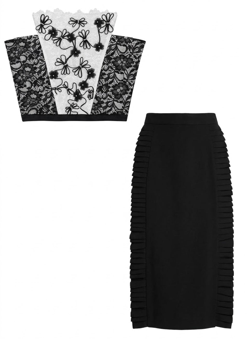 corset mujer encaje blanco y negro con bordados-bustier strapless