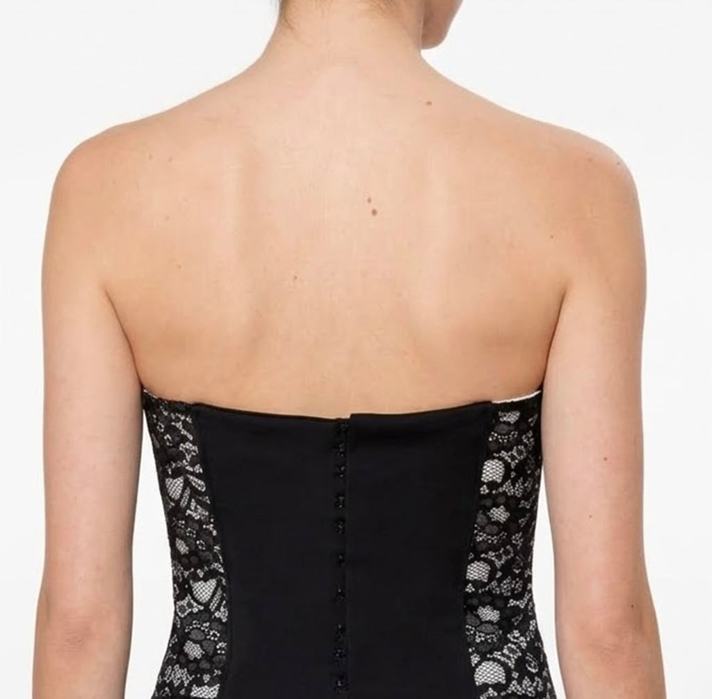 corset mujer encaje blanco y negro con bordados-bustier strapless