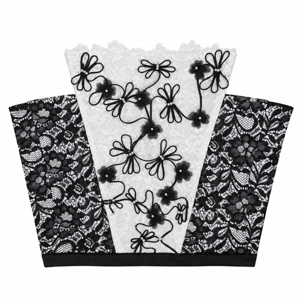 corset mujer encaje blanco y negro con bordados-bustier strapless