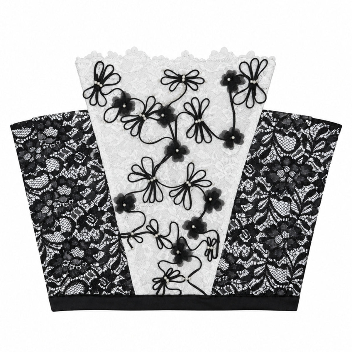 corset mujer encaje blanco y negro con bordados-bustier strapless
